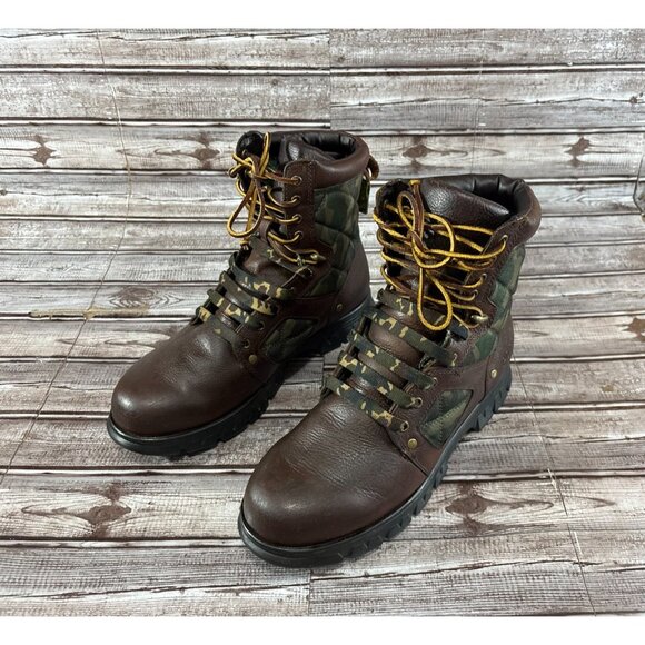 POLO Ralph Lauren Dennison Leather Boots sz 11.5 D color brown / green camo - Picture 1 of 7